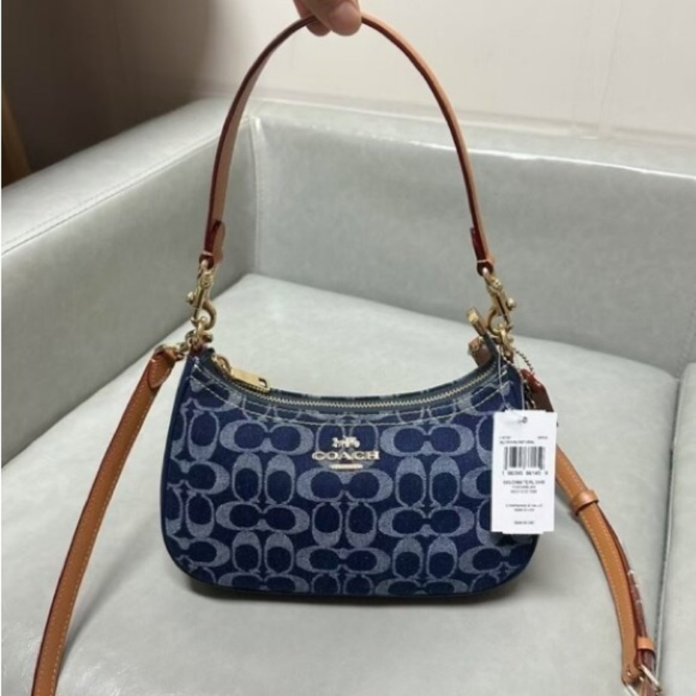 Coach Navy and Tan Signature Bag